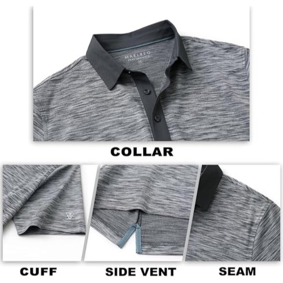 M MAELREG Mens Short Sleeve Dry Fit Black/Grey Heather Performance Polo Size 2XL - Picture 5 of 6